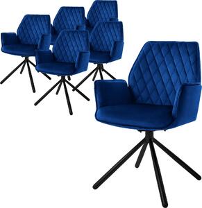 ML-Design 6x krzeso do jadalni z podokietnikiem i oparciem, ciemnoniebieskie, wykonane z aksamitu, obrotowe
