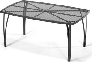 Prostoktny stó ogrodowy o wymiarach 150 x 90 x 71 cm wykonany jest z metalu z czarnym lakierowanym wykoczeniem