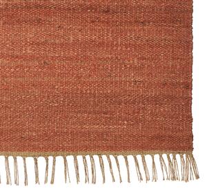 Ręcznie tkany dywan jutowy czerwony 160 x 230 cm boho frędzle Lunia Beliani