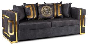 Sofa PALLAZO 3S Trzyosobowa Czarno/ZÅota Welurowa Nowoczesna Glamour