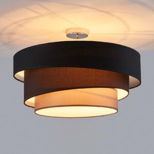 Lampa sufitowa Lindby Melia, czarna/brązowa, tekstylna, Ø 56 cm