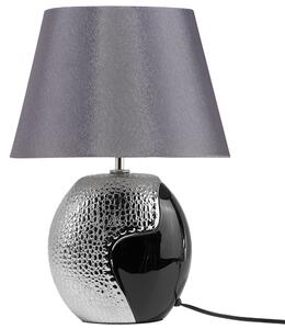 Lampa stojąca czarna ceramiczna podstawa owalny abażur jedwab syntetyczny 42 cm Argun Beliani