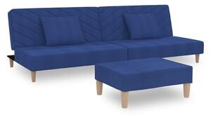 Niebieska rozkładana sofa z podnóżkiem