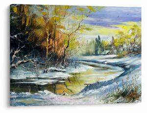 Obraz zimowej rzeki, obraz olejny (70x50 cm)