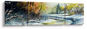 Obraz zimowej rzeki, obraz olejny (170x50 cm)