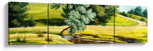 Obraz - rzeka między łąkami, obraz olejny (170x50 cm)