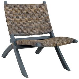 Krzesło, szare, naturalny rattan kubu i lite drewno mahoniowe