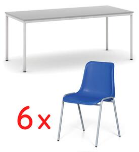Stół do jadalni, szary 1800 x 800 + 6 krzeseł AMADOR, niebieski