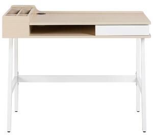 Nowoczesne biurko z szufladą metalowa rama białe jasne drewno Paramaribo Beliani