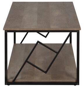 Stolik kawowy ciemne drewno czarna metalowa geometryczna rama z półką Forres Beliani