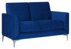 Sofa dwuosobowa welurowa do salonu tapicerowana metalowe nóżki niebieska Fenes Beliani