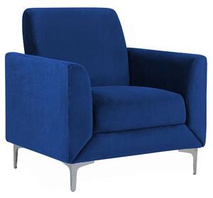 Fotel welurowy do salonu tapicerowany metalowe nóżki niebieski Fenes Beliani