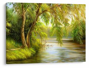 Obraz - Wierzba nad jeziorem, obraz olejny (70x50 cm)