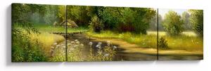 Obraz - Rzeka przy lesie, obraz olejny (170x50 cm)