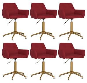 Obrotowe krzesła stołowe, 6 szt., winna czerwień, aksamitne