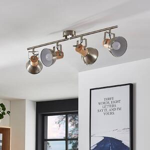 Lampa sufitowa Dennis z drewna, 4-punktowa. Lindby, możliwość ściemniania, aluminiowy / szary / cynkowy, kuchnia, metal, nowoczesny