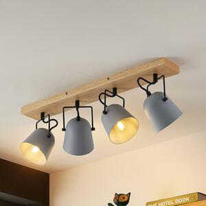 Lindby Adalin lampa sufitowa, 4-punktowa, szara Lindby, możliwość ściemniania, jasne drewno, salon / jadalnia, drewno, nowoczesny