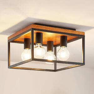 Lampa sufitowa Miravi Lindby, możliwość ściemniania, czarny, salon / jadalnia, drewno, nowoczesny