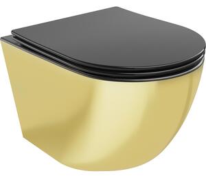 Mexen Lena miska wc Rimless z deską wolnoopadającą slim, duroplast, czarna mat/złota - 30224076