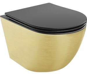Mexen Lena miska wc Rimless z deską wolnoopadającą slim, duroplast, czarna mat/złota wzór linie - 30224077
