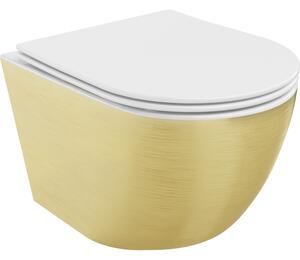 Mexen Lena miska wc Rimless z deską wolnoopadającą slim, duroplast, biała/złota wzór linie - 30224007