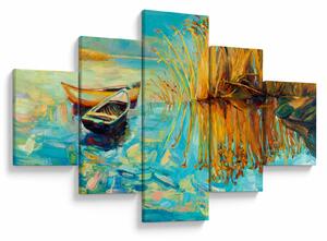 Obraz - Jezioro z łodziami (125x70 cm)