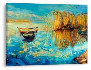 Obraz - Jezioro z łodziami (70x50 cm)