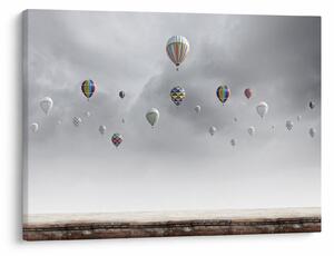 Obraz - Balony nad ceglaną ścianą (70x50 cm)