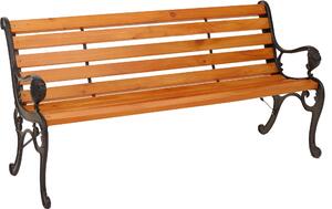 Ławka ogrodowa HWC-O25, ławka parkowa ławka drewniana 3-osobowa, żeliwo drewno sosnowe, 164cm ~ teak