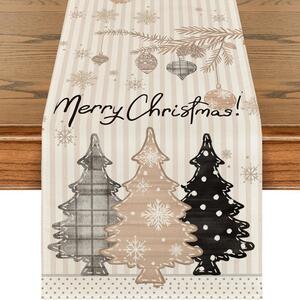Lniany świąteczny bieżnik NOEL BRUNCH 33x180 cm, beżowy