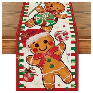 Lniany bieżnik świąteczny GINGER PARADE 33x180 cm, beżowy