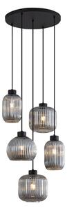 Designerska lampa wisząca czarna z przydymionym szkłem 5-punktowa - Ana