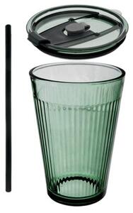 Kubek szklany z pokrywką i słomką VERDE 450 ML