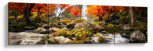 Obraz - Wodospady w pomarańczowym lesie (170x50 cm)
