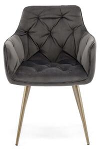 MebleMWM Krzesło tapicerowane DC0084-4 | Szary | Welur | Złote nogi