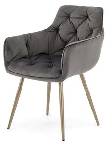 MebleMWM Krzesło tapicerowane DC0084-4 | Szary | Welur | Złote nogi