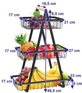 Koszyk na owoce GOCKOWIAK Pulos 3 poziomy Czarny