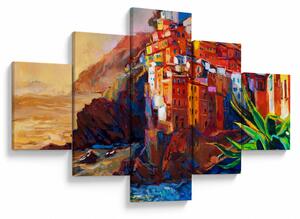Obraz - Wieś na wybrzeżu Cinque Terre, Włoska Riviera, nowoczesny impresionism (125x70 cm)