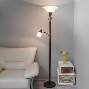 Lucande Lampa stojąca Dunja, biała/rdzawa, metal, lampka do czytania Dunja, brązowy / rdzawy, salon / jadalnia, metal, dworkowy / rustykalny