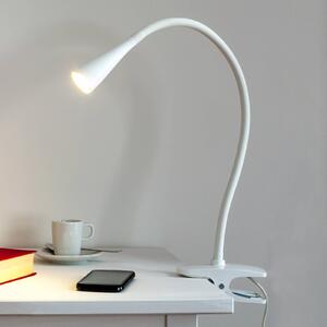 Lampka z klipsem BARIS Lindby, biały / opal, biuro, metal, nowoczesny