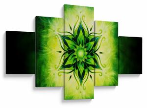 Obraz - Kwiatowa mandala na zielonym tle (125x70 cm)
