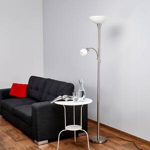 Lampa podłogowa Lindby Elaina, lampka do czytania, kolor niklowy, 180 cm, E27 Elaina, aluminiowy / szary / cynkowy, salon / jadalnia, metal, nowoczesny