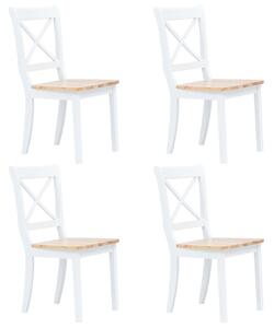 Krzesła jadalniane, 4 szt., biało-naturalne, drewno kauczukowca