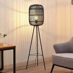 Lampa stojąca Lindby Canyana, czarna, rattan, 139 cm wysokości