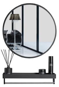 Czarne okrągłe lustro 80 cm z półką do łazienki L0-P29