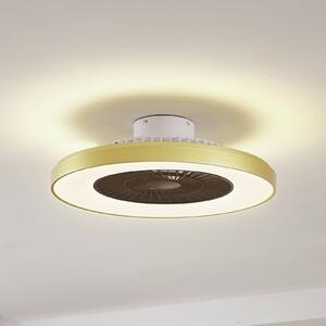 Wentylator sufitowy LED Teleo, mosiądz, DC, cichy, Tuya Teleo Lindby, możliwość ściemniania, mosiężny / złoty, salon / jadalnia, tworzywo sztuczne, nowoczesny