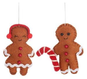 Tekstylne ozdoby świąteczne zestaw 2 szt. wykonane ręcznie 6,5 cm Gingerbread Couple – Sass & Belle