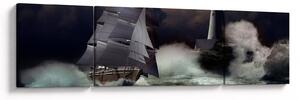 Obraz - Statek płynący przez wzburzone fale (170x50 cm)