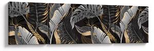 Obraz - Tropikalne liście w kolorze czarno - złotym (170x50 cm)