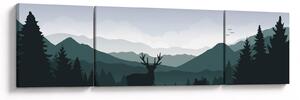 Obraz - Jeleń z wilkiem w skałach (170x50 cm)